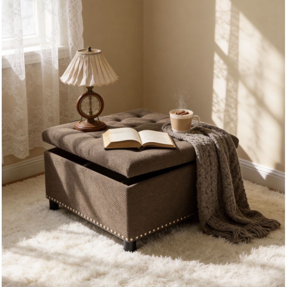 Outdoor Furniture Wood - Pouf quadrato marrone scuro con vano